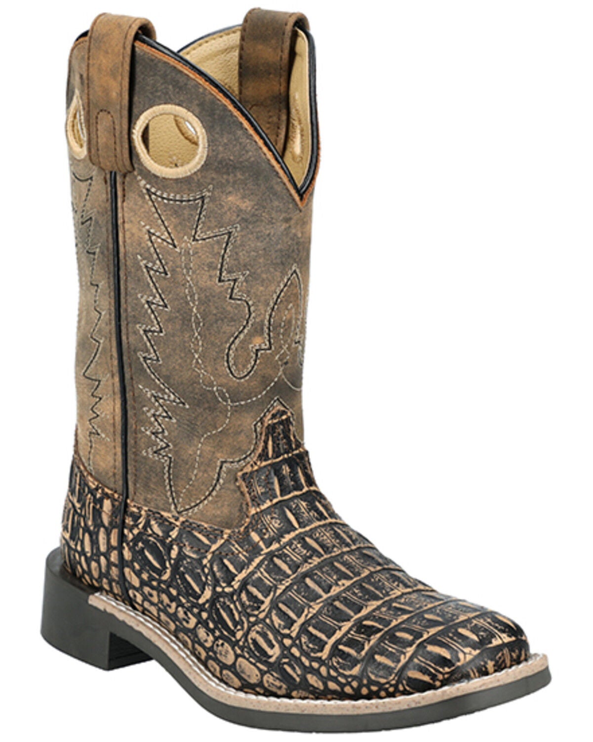 Smoky Mountain Little Boys' Gator Western Boots - Broad Square Toe, Black/brown, hi-res