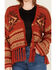 Image #3 - Rock & Roll Denim Women's Southwestern Print Fringe Cardigan, Rust Copper, hi-res