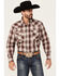 Image #1 - Ely Walker Men's Plaid Print Long Sleeve Pearl Snap Western Shirt, Burgundy, hi-res