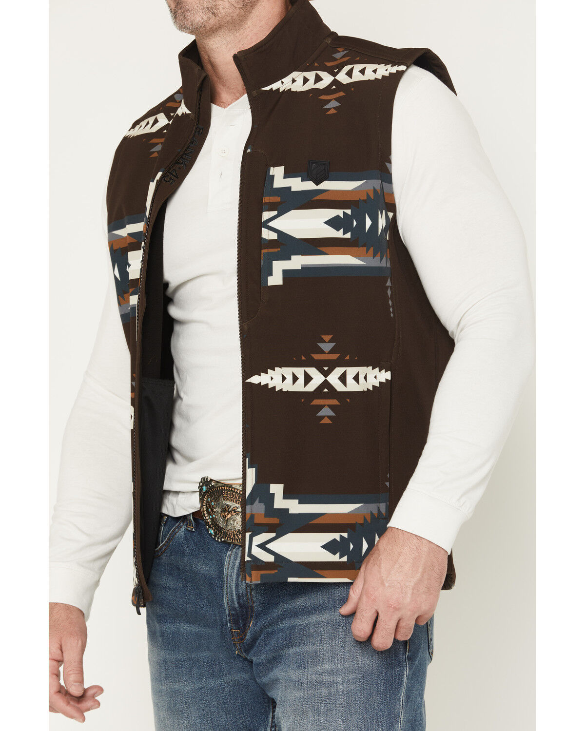 Image #3 - RANK 45® Men's Kapow Southwestern Print Insulated Bomber Vest, Brown, hi-res