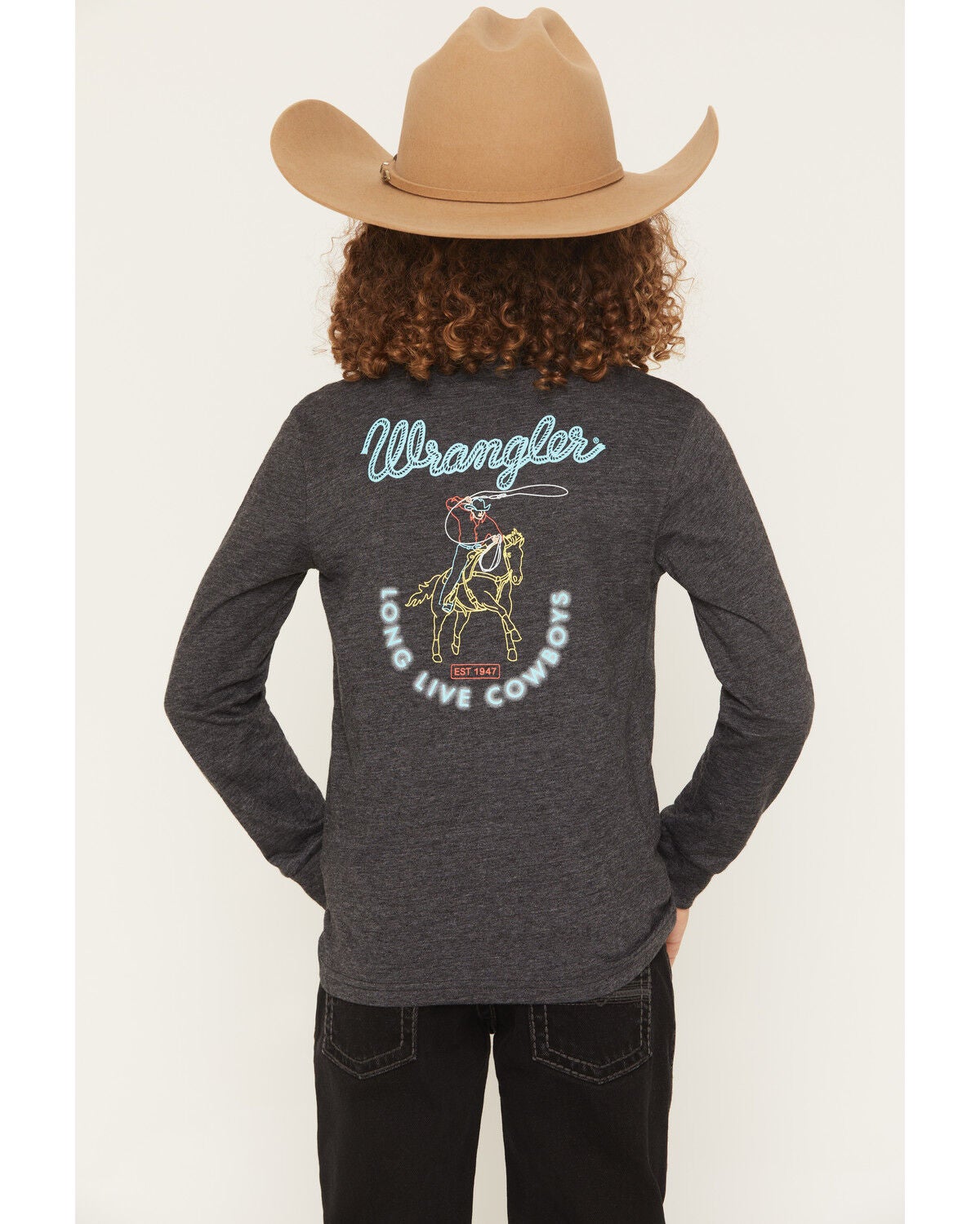 Image #1 - Wrangler Boys' Long Live Cowboys Long Sleeve Graphic T-Shirt, Navy, hi-res