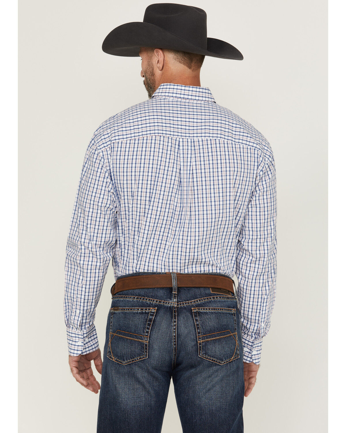 Image #4 - Wrangler Men's Plaid Print Long Sleeve Button-Down Stretch Western Shirt, Blue, hi-res