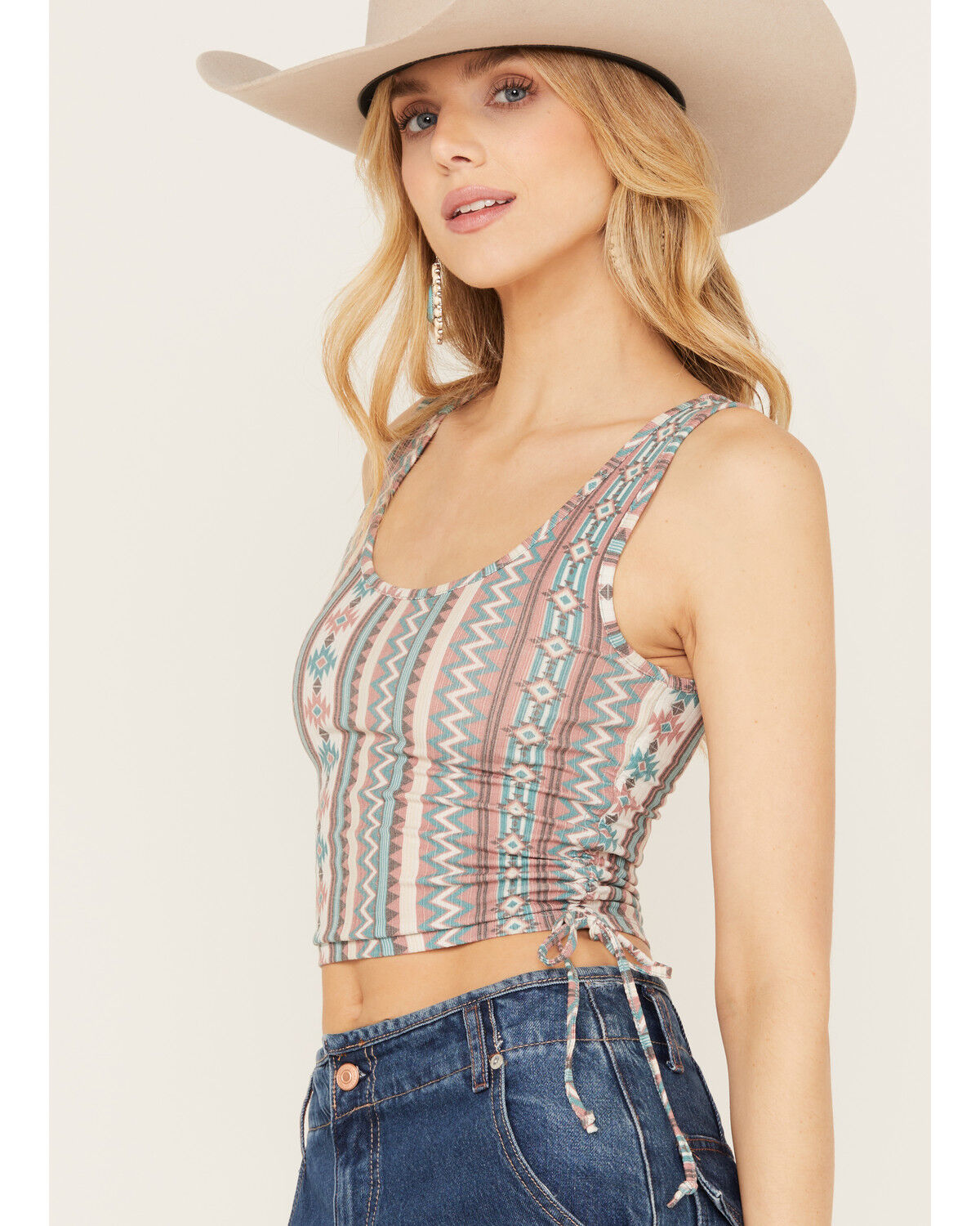 Image #2 - Panhandle Women's Southwestern Print Tank, Turquoise, hi-res