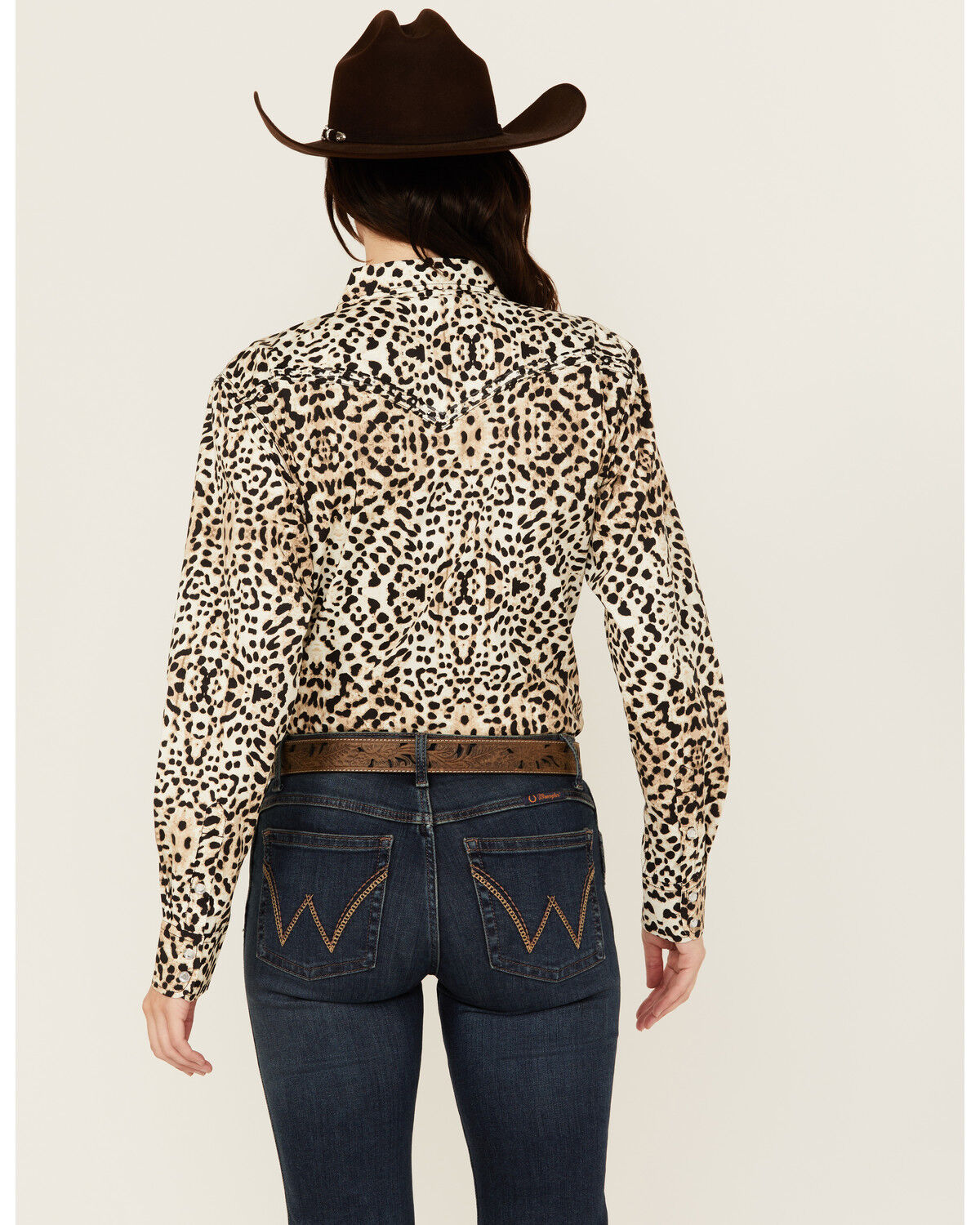 Image #4 - Cowgirl Hardware Women's Leopard Print Long Sleeve Snap Western Shirt, Natural, hi-res