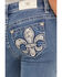 Image #2 - Miss Me Girls' Medium Wash Fleur de Lis Pocket Flare Stretch Denim Jeans, Blue, hi-res