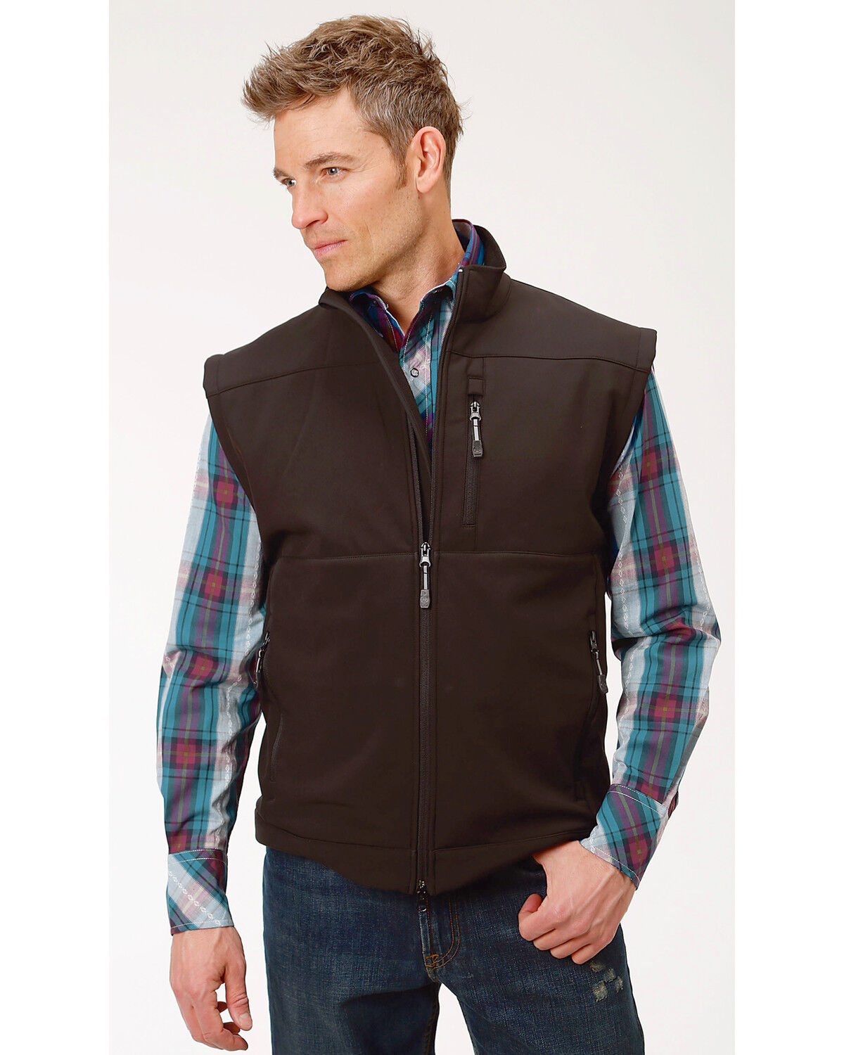 Image #1 - Roper Men's Concealed Carry Softshell Vest, Black, hi-res
