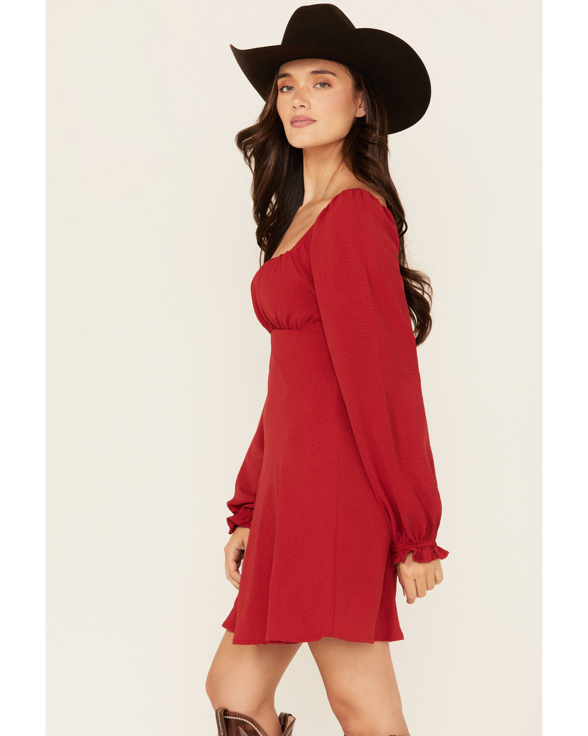 Image #3 - Originality Women's Boot Barn Exclusive Emma Long Sleeve Mini Dress, Red, hi-res