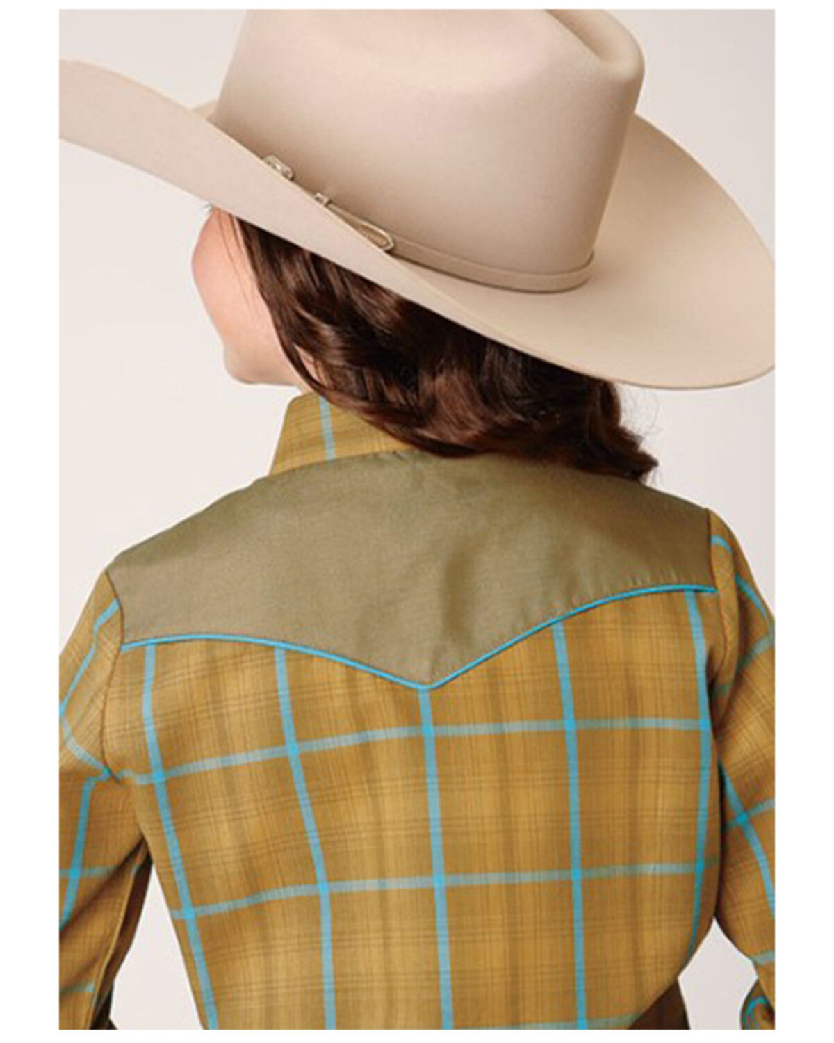 Image #2 - Roper Girls' Plaid Print Fancy Yoke Long Sleeve Snap Western Shirt, Yellow, hi-res