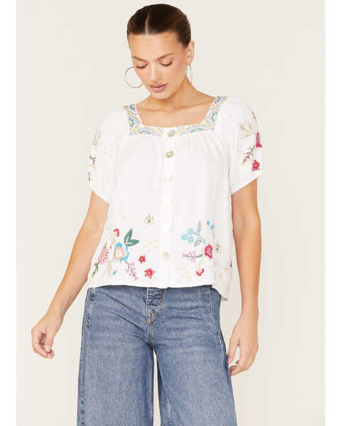 Image #2 - Johnny Was Women's Martine Wander Embroidered Floral Top, White, hi-res