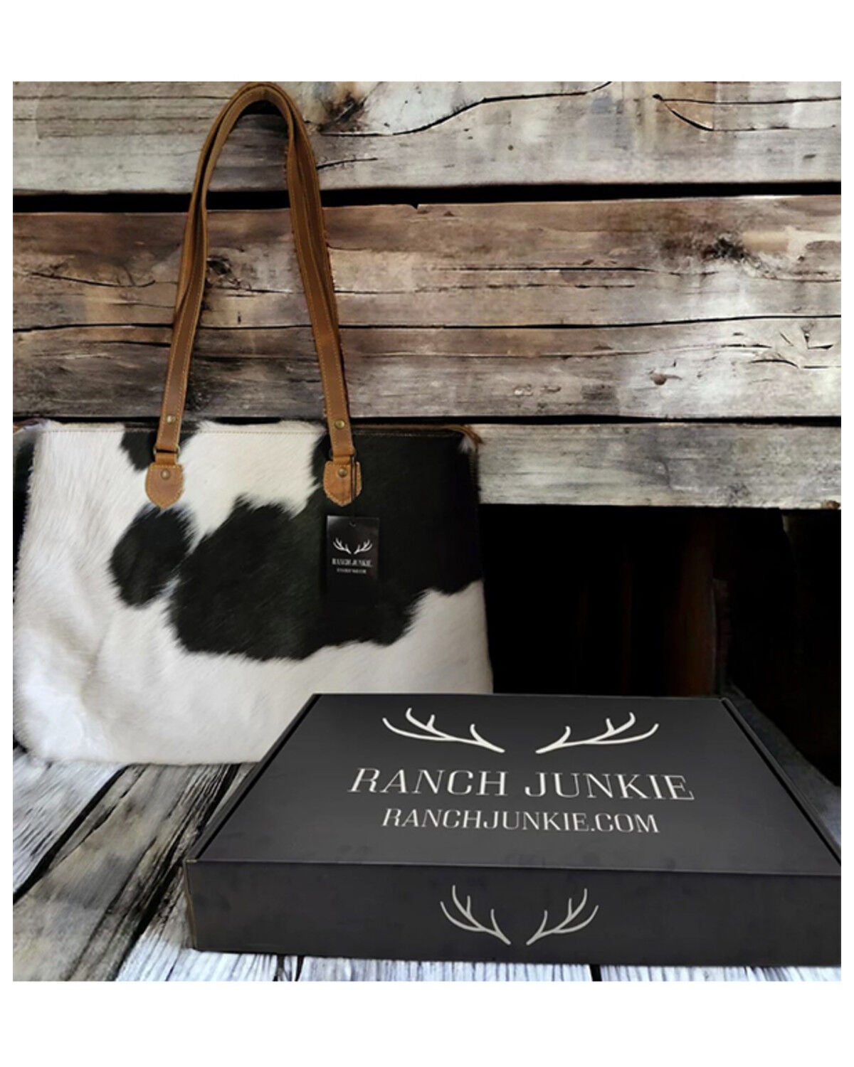 Image #3 - Ranch Junkie Women's Highlands Genuine Cowhide Large Tote, Black/white, hi-res