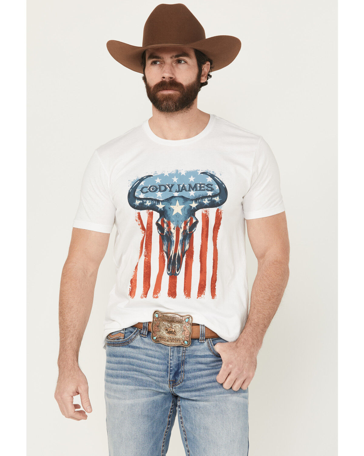 Image #1 - Cody James Men's Heritage Steer Skull Short Sleeve Graphic T-Shirt, White, hi-res