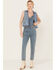 Image #1 - Rock & Roll Denim Women's Medium Wash Cropped Denim Fringe Vest, Blue, hi-res