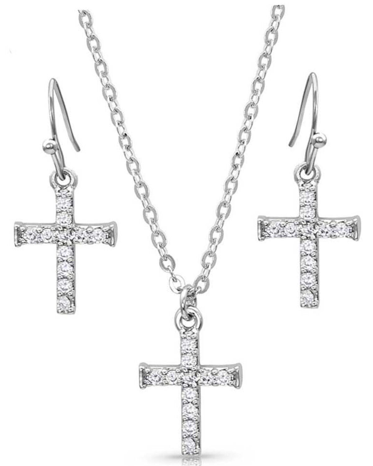 Image #1 - Montana Silversmiths Women's Unwavering Cross Jewelry Set - 2 Piece, Silver, hi-res