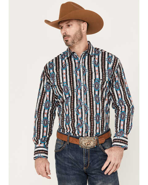 Wrangler Men's Southwestern Striped Long Sleeve Snap Western Shirt, Multi, hi-res