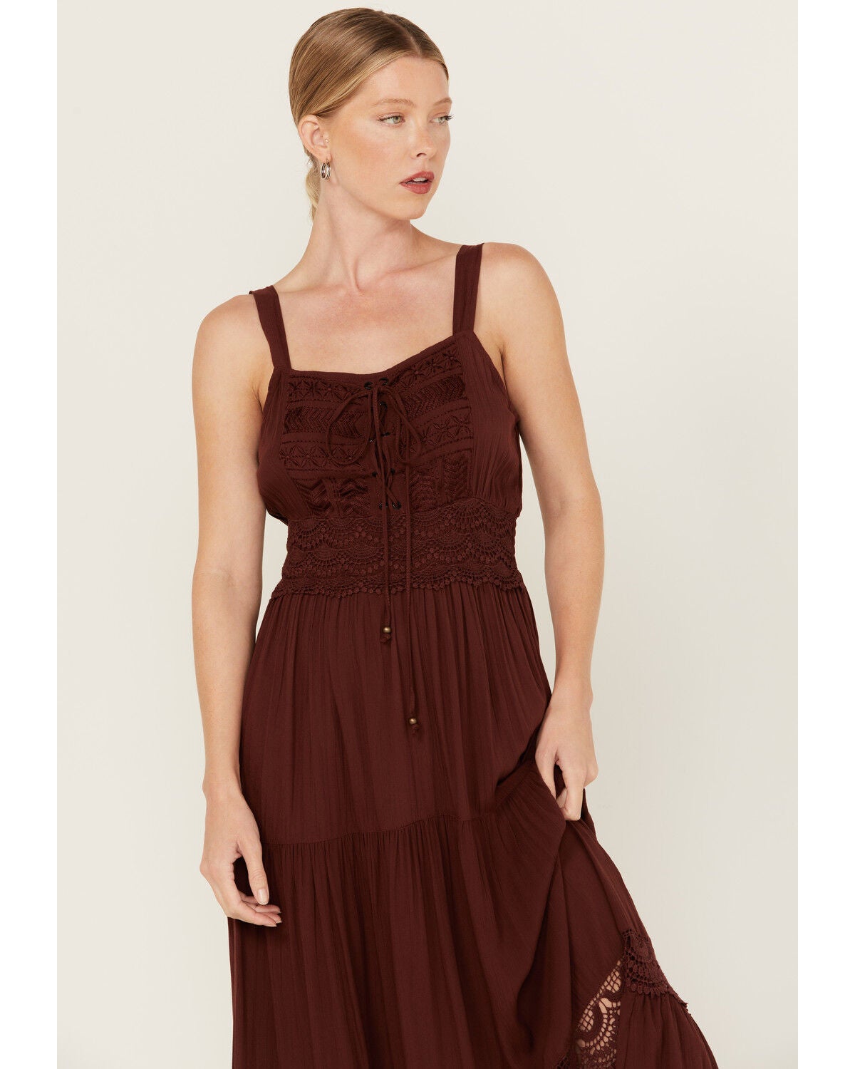 Angie Women's Crochet Lace-Up Maxi Dress - Country Outfitter