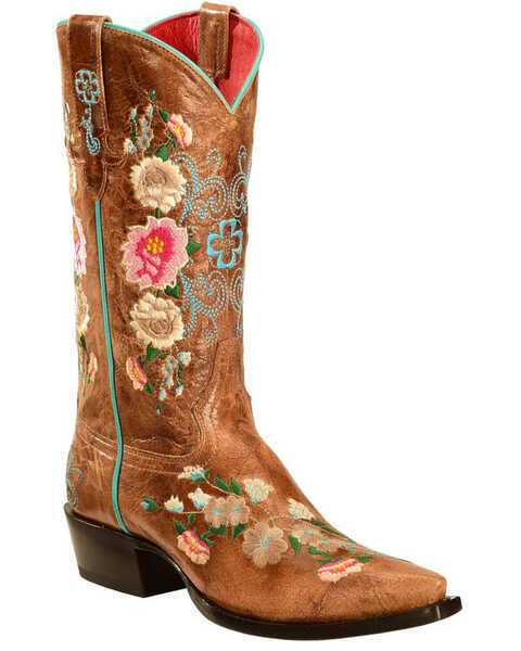 Image #1 - Macie Bean Women's Rose Garden Western Boots - Snip Toe, Honey, hi-res