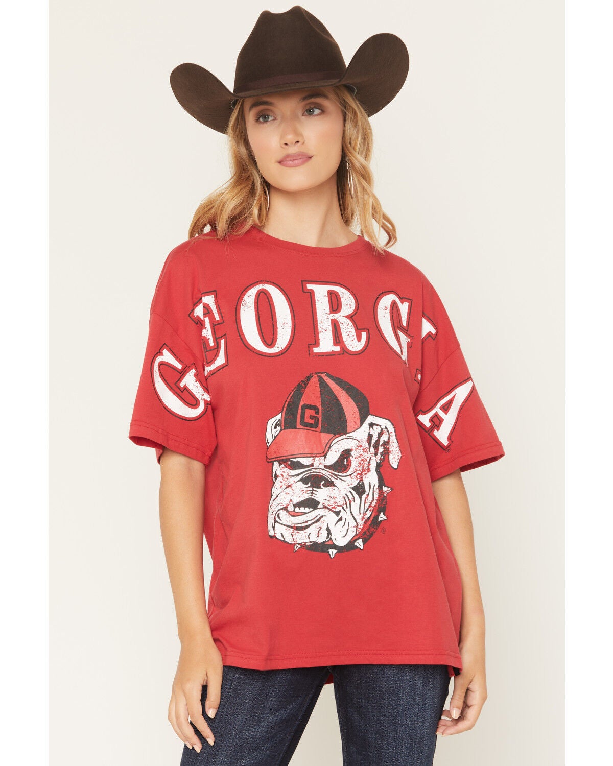 Gameday Women's UGA Southern Split Short Sleeve Graphic Tee, Red, hi-res