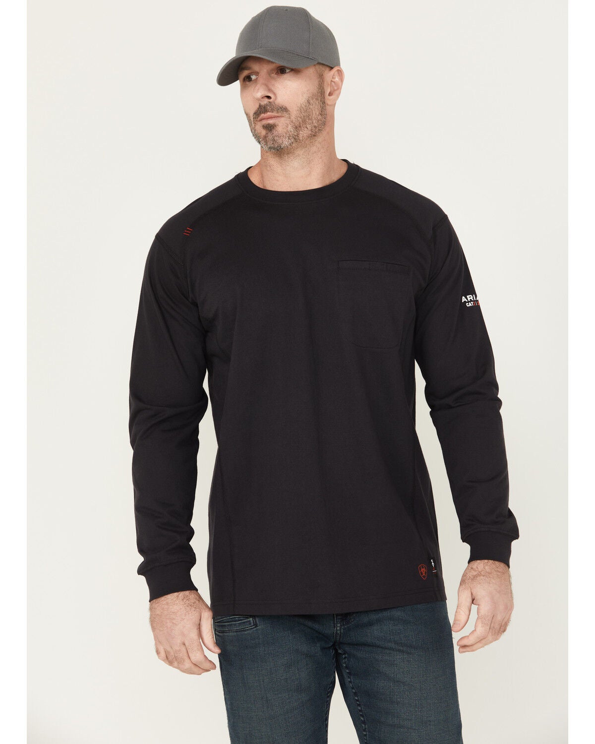 Image #2 - Ariat Men's FR Air Graveyard Shift Long Sleeve Pocket Work T-Shirt, Black, hi-res