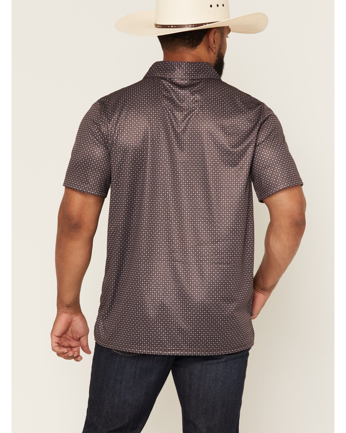 Image #4 - Panhandle Slim Men's Geo Print Short Sleeve Performance Polo, Brown, hi-res