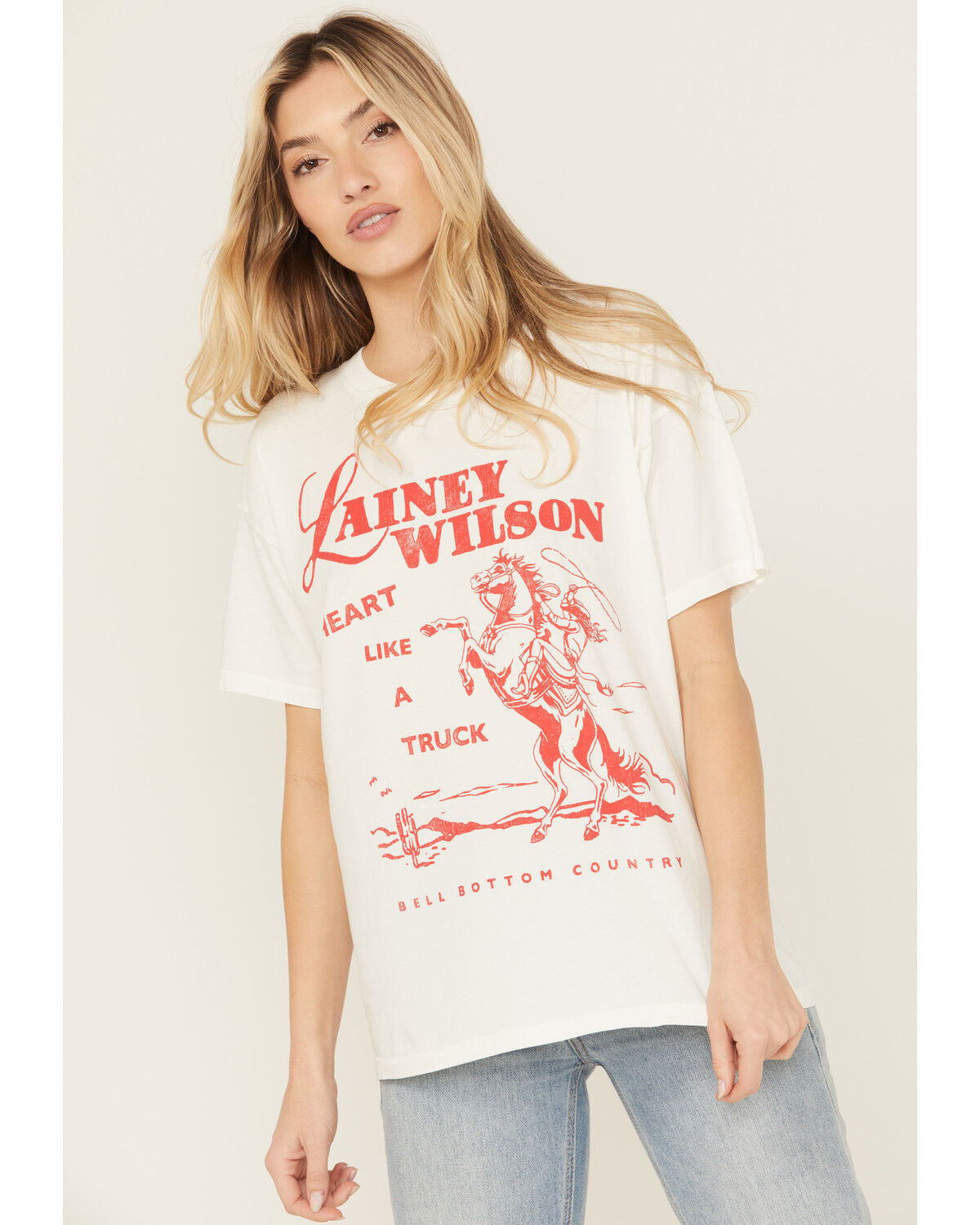 Image #1 - Day Dreamer Women's Lainey Wilson Horse Short Sleeve Graphic Tee, White, hi-res