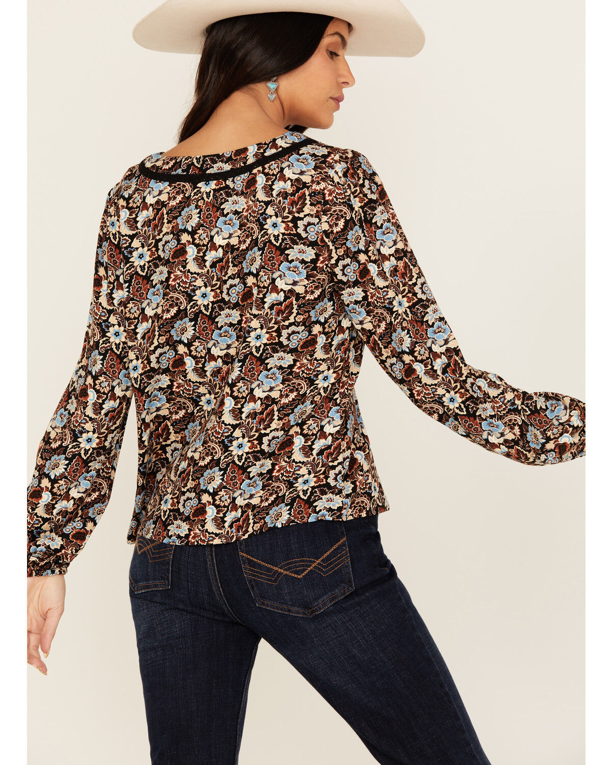 Image #4 - Idyllwind Women's Romance Floral Print Long Sleeve Top, Black, hi-res