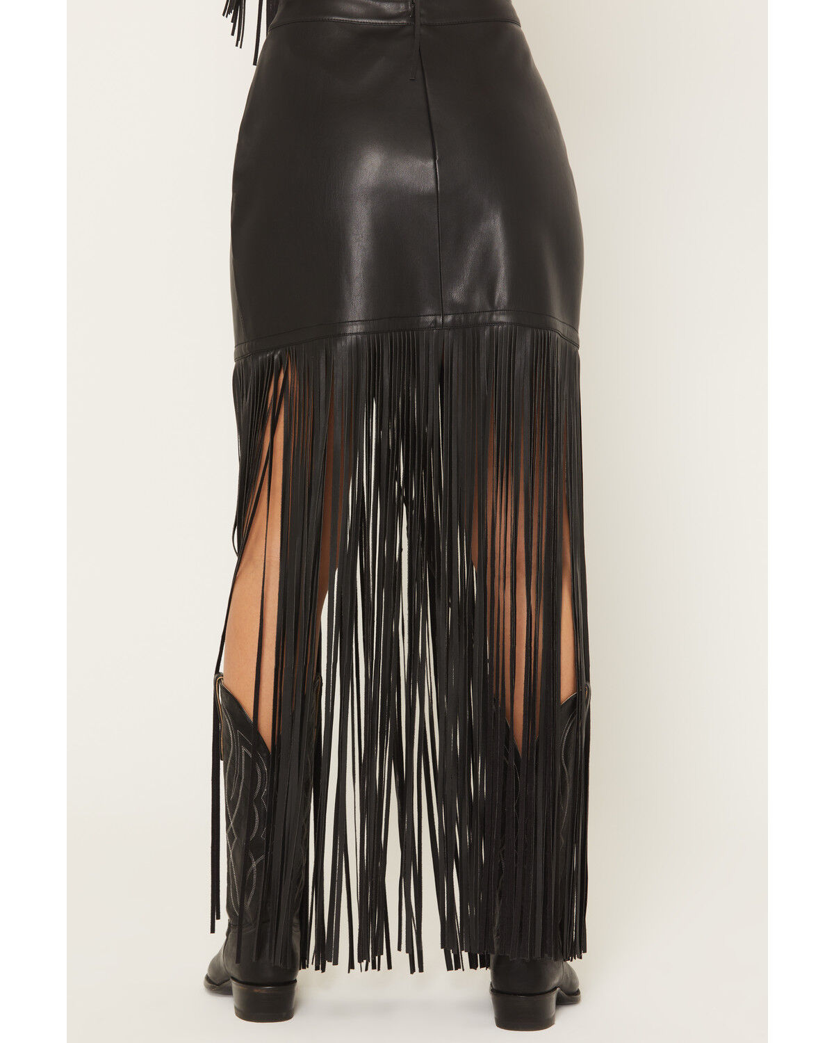 Image #4 - Idyllwind Women's Payson Faux Leather Fringe Midi Skirt, Black, hi-res