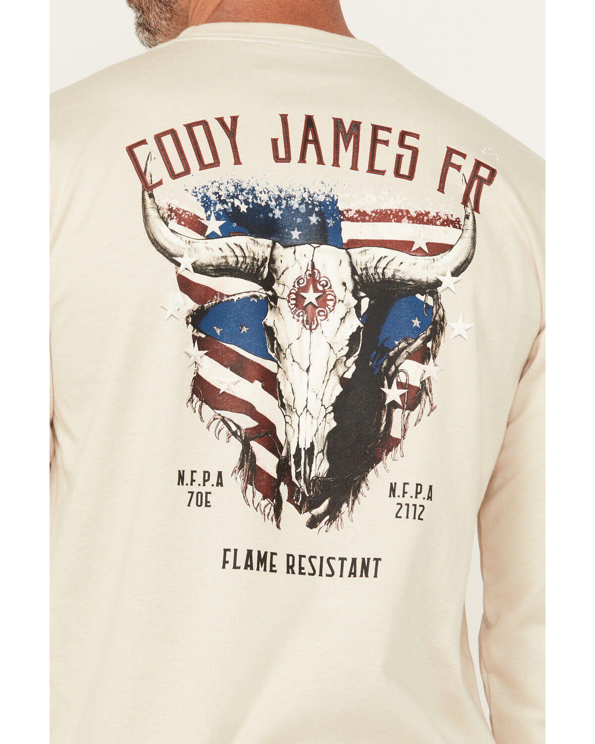 Image #4 - Cody James Men's FR Bull Long Sleeve Graphic Work T-Shirt, Cream, hi-res