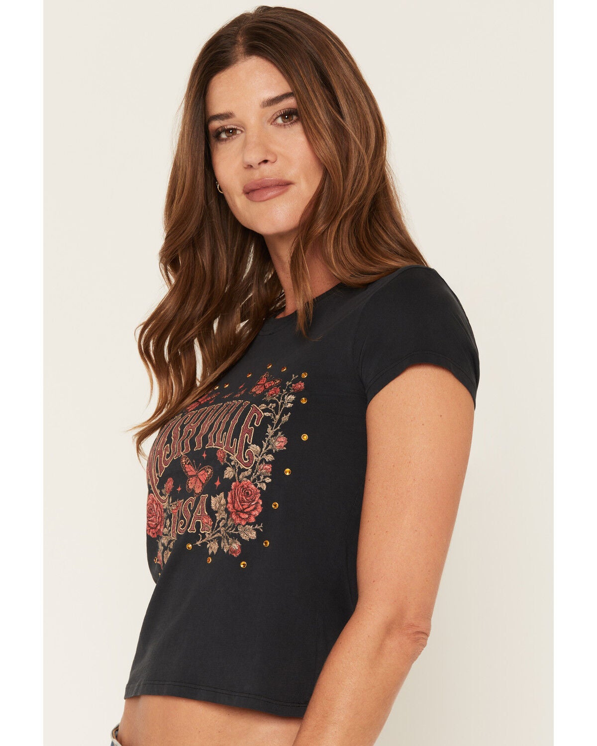 Image #2 - Blue Life Women's Nashville USA Short Sleeve Graphic Tee, Black, hi-res
