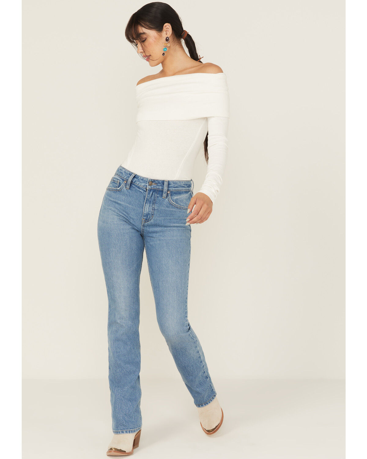 Image #1 - Shyanne Women's Georgia Medium Wash High Rise Skinny Bootcut Stretch Denim Jeans, Medium Wash, hi-res