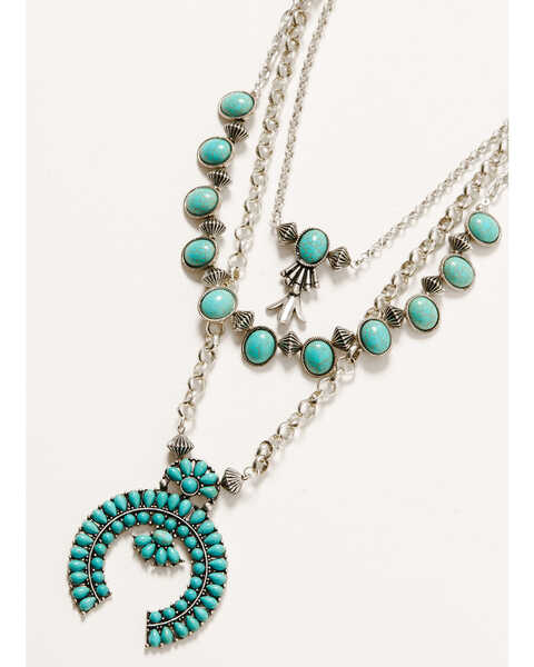 Image #2 - Shyanne Women's Autumn Sunset Turquoise Stone Multi Layer Squash Blossom Necklace, Silver, hi-res