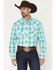 Image #1 - Wrangler Men's Logo Plaid Print Long Sleeve Snap Western Shirt, Turquoise, hi-res