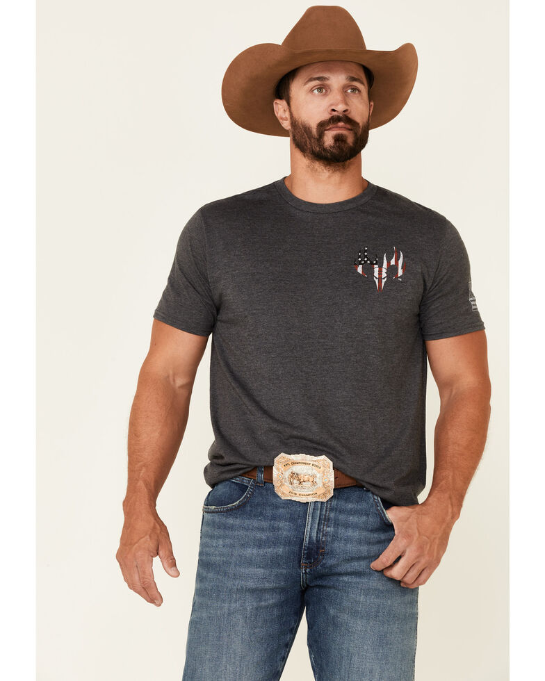 Buck Wear Men's Freedom Coin Flag Graphic Short Sleeve T-Shirt , Grey, hi-res