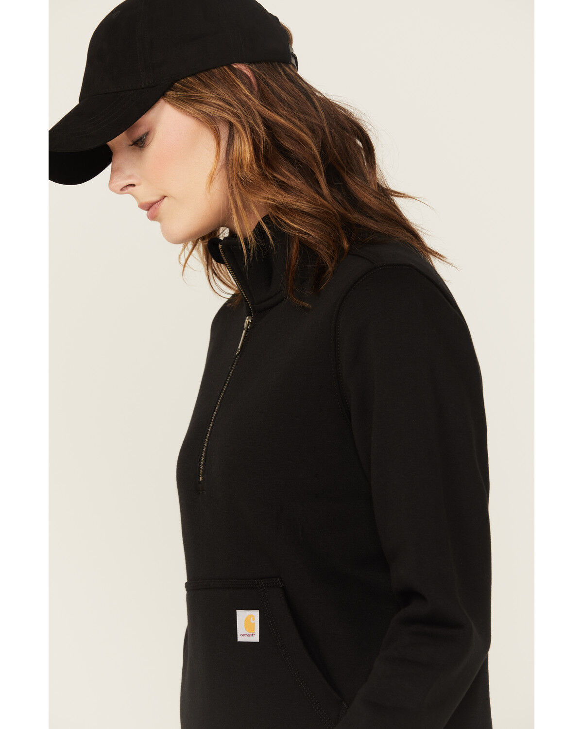 Image #2 - Carhartt Women's Relaxed Fit Midweight Half-Zip Pullover, Black, hi-res