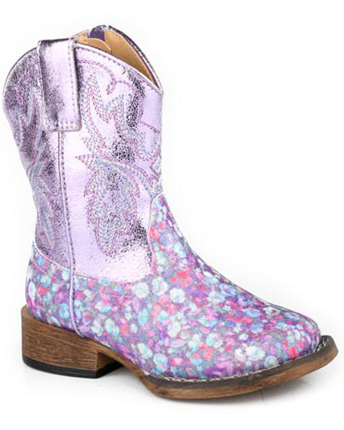 Image #1 - Roper Toddler Girls' Glitter Bloom Western Boots - Broad Square Toe, Purple, hi-res
