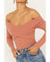 Image #2 - Very J Women's Long Sleeve Cross Front Ribbed Top, Rust Copper, hi-res