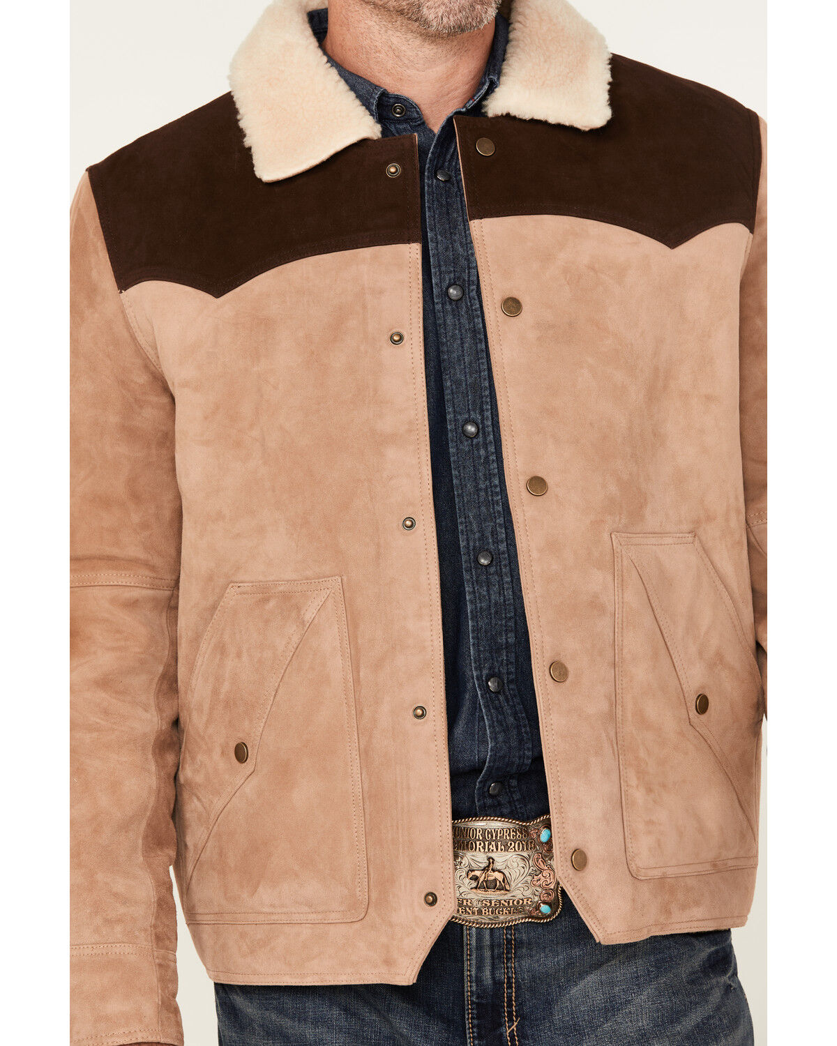 Image #3 - Scully Men's Color Block Suede Jacket, Beige, hi-res