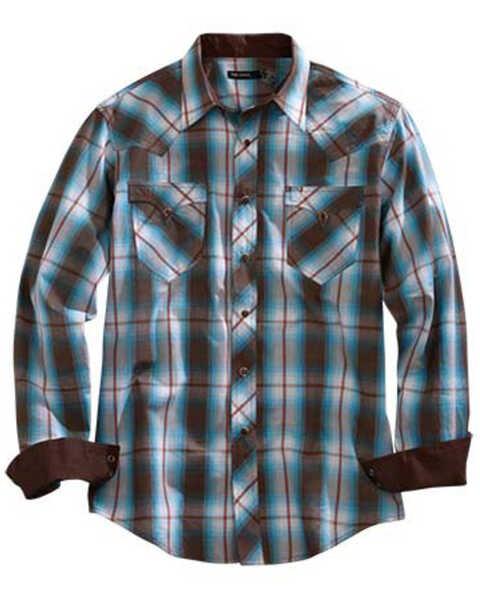 Image #1 - Tin Haul Men’s Turquoise Plaid Short Sleeve Western Shirt , Brown, hi-res