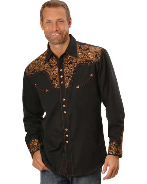 Scully Men's Copper Embroidered Gunfighter Shirt - Big, Black, hi-res