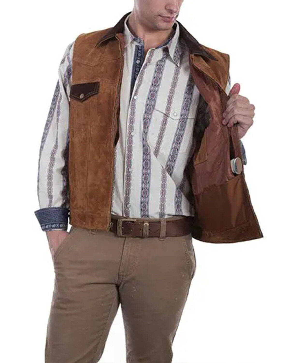 Image #2 - Scully Men's Two Tone Concealed Carry Suede Vest - Big, Coffee, hi-res