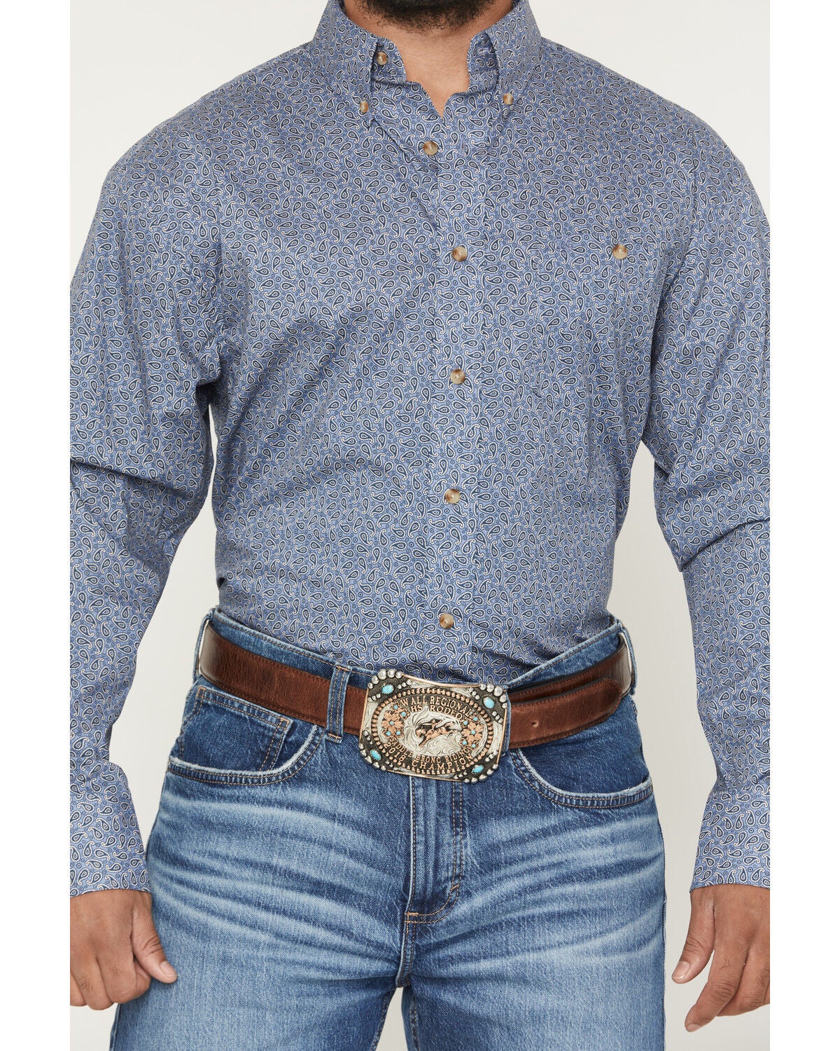 Image #3 - Wrangler Men's Paisley Print Long Sleeve Button-Down Stretch Western Shirt - Big, Navy, hi-res