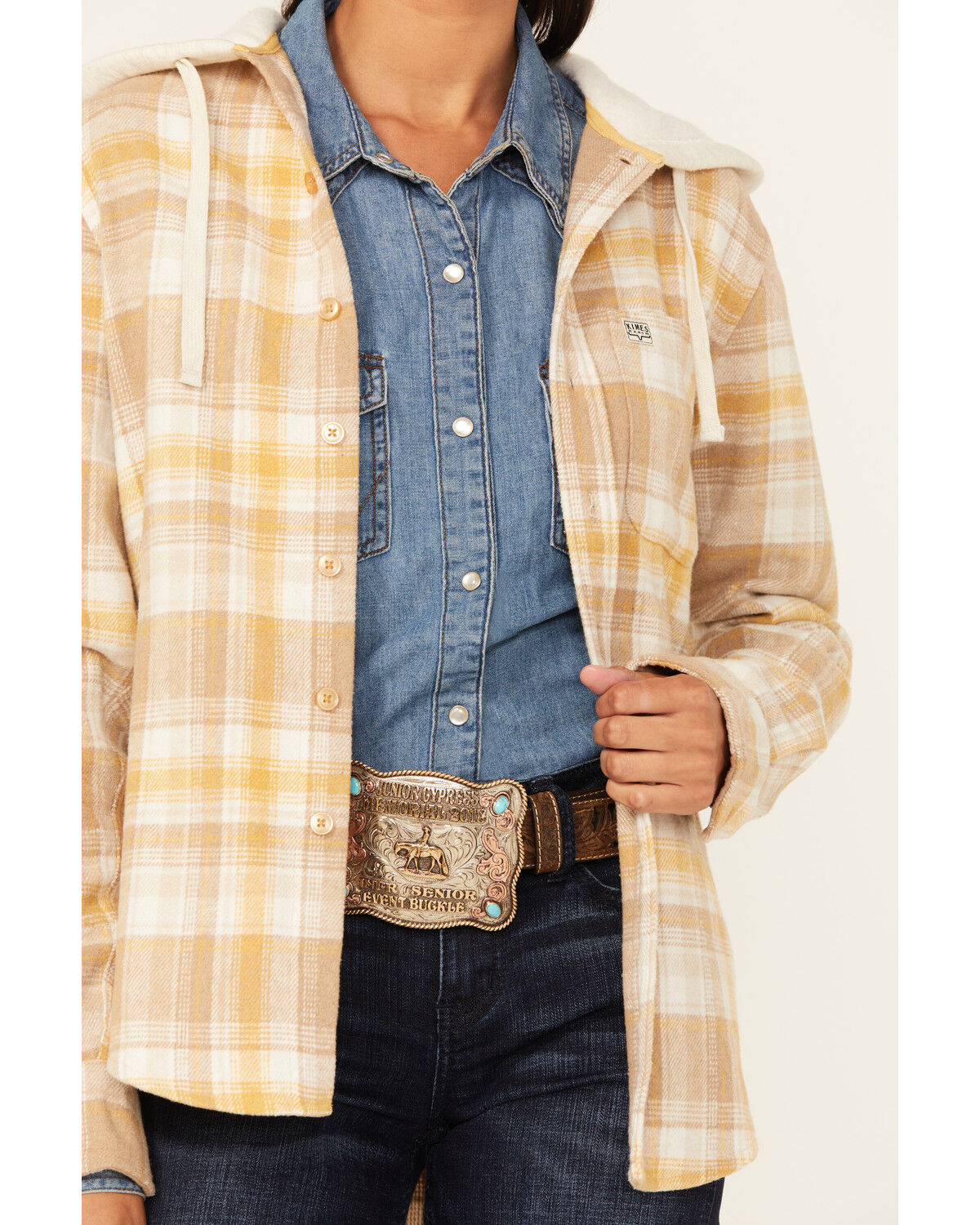 Image #3 - Kimes Ranch Delano Plaid Print Hooded Flannel Jacket, Mustard, hi-res