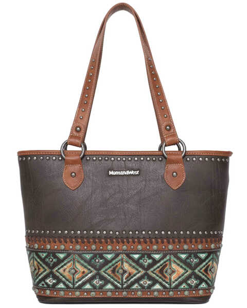 Montana West Women's Southwestern Print Tooled Collection Concealed Carry Western Tote Bag, Brown, hi-res