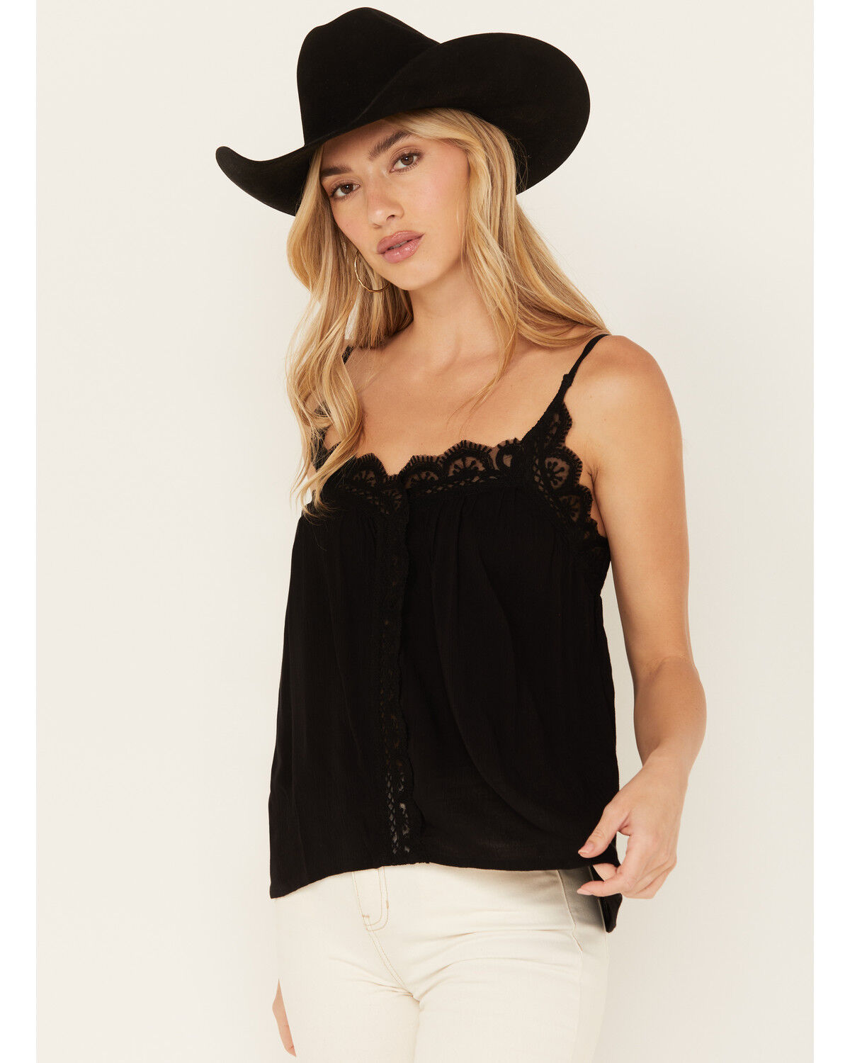 Image #1 - Shyanne Women's Lace Trim Cami, Black, hi-res
