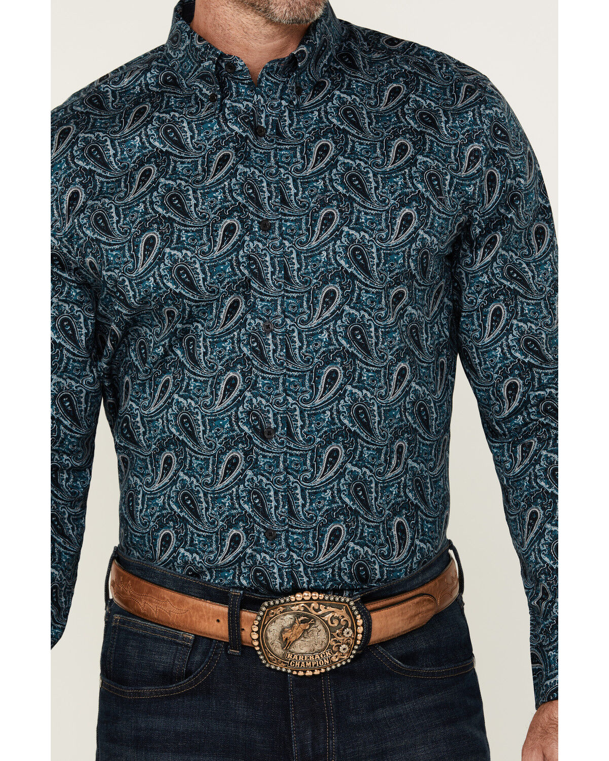 Image #3 - Cody James Men's Lasso Paisley Print Long Sleeve Button-Down Stretch Western Shirt - Tall, Blue, hi-res
