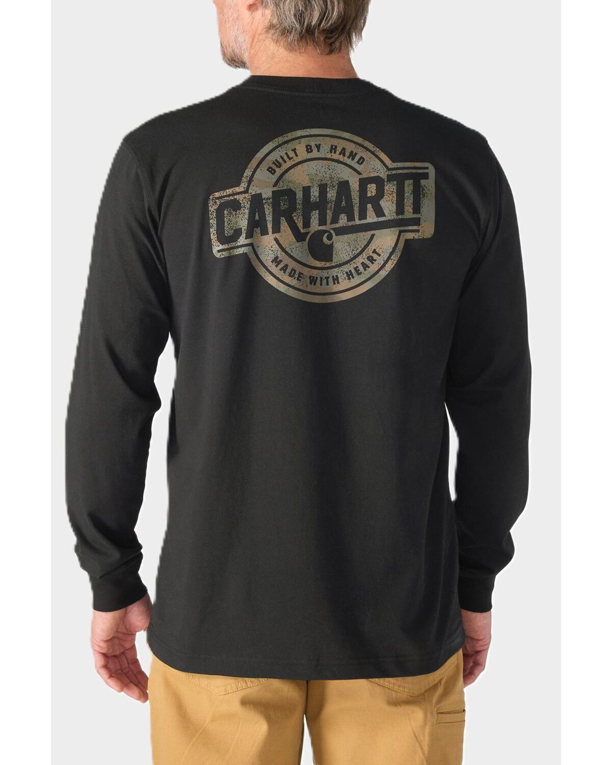 Carhartt Men's Camo Badge Long Sleeve Graphic Work T-Shirt, Black, hi-res