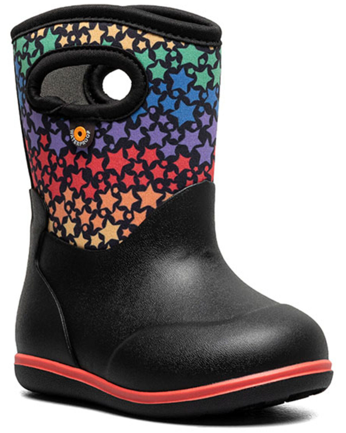 Image #1 - Bogs Toddler Girls' Classic Rainbow Stars Rainboots, Black, hi-res
