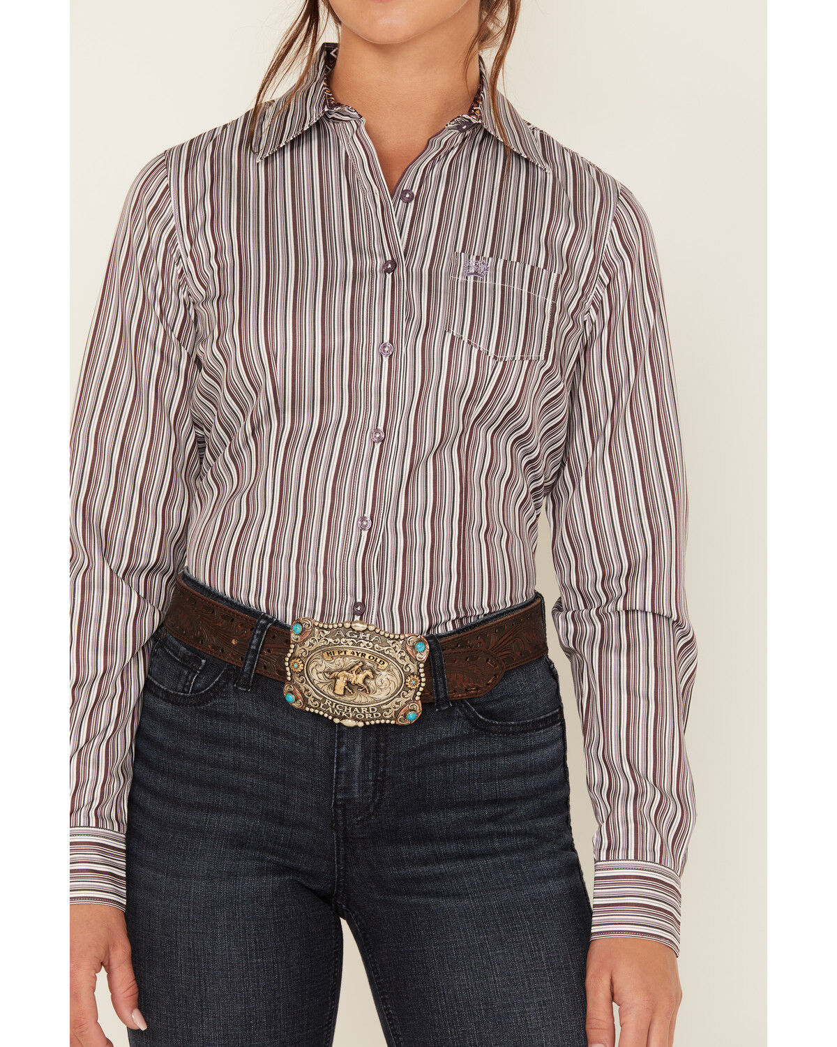 Image #3 - Cinch Women's Striped Long Sleeve Button Down Western Core Shirt, , hi-res