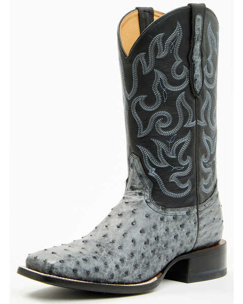 Cody James Men's Exotic Full Quill Ostrich Western Boots - Broad Square Toe , Grey, hi-res