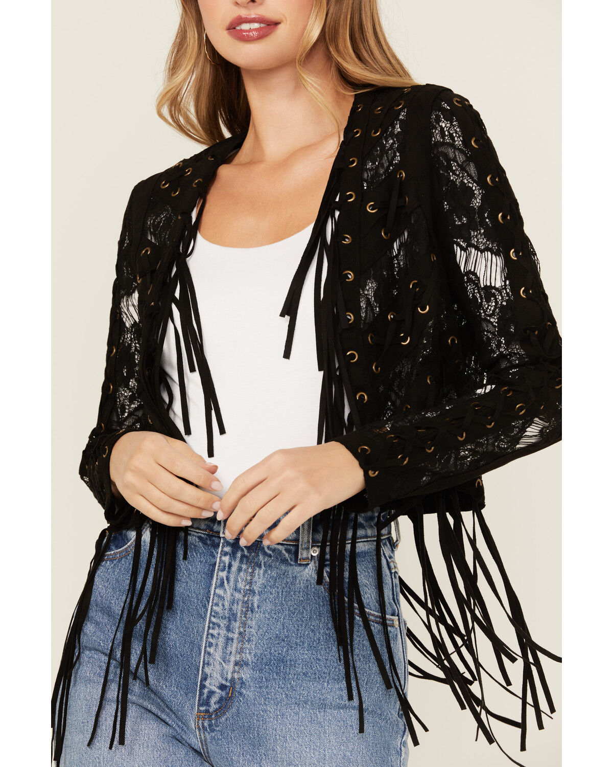 Image #3 - Vocal Women's Suede Tassel Jacket, Black, hi-res