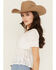 Image #2 - Angie Women's Eyelet Short Puff Sleeve Shirt, White, hi-res
